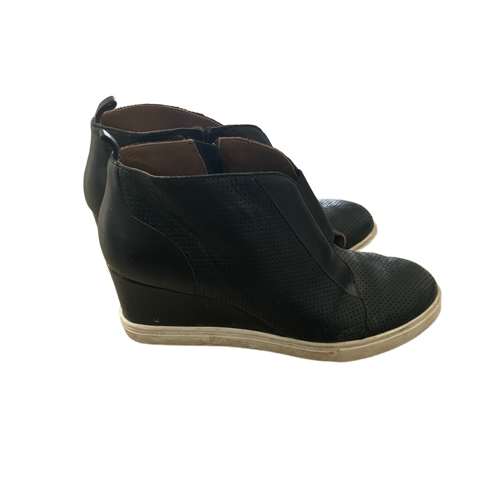 Linea Paolo Womens Black Wedge Heel Perforated Ankle Boots‎ Size 8